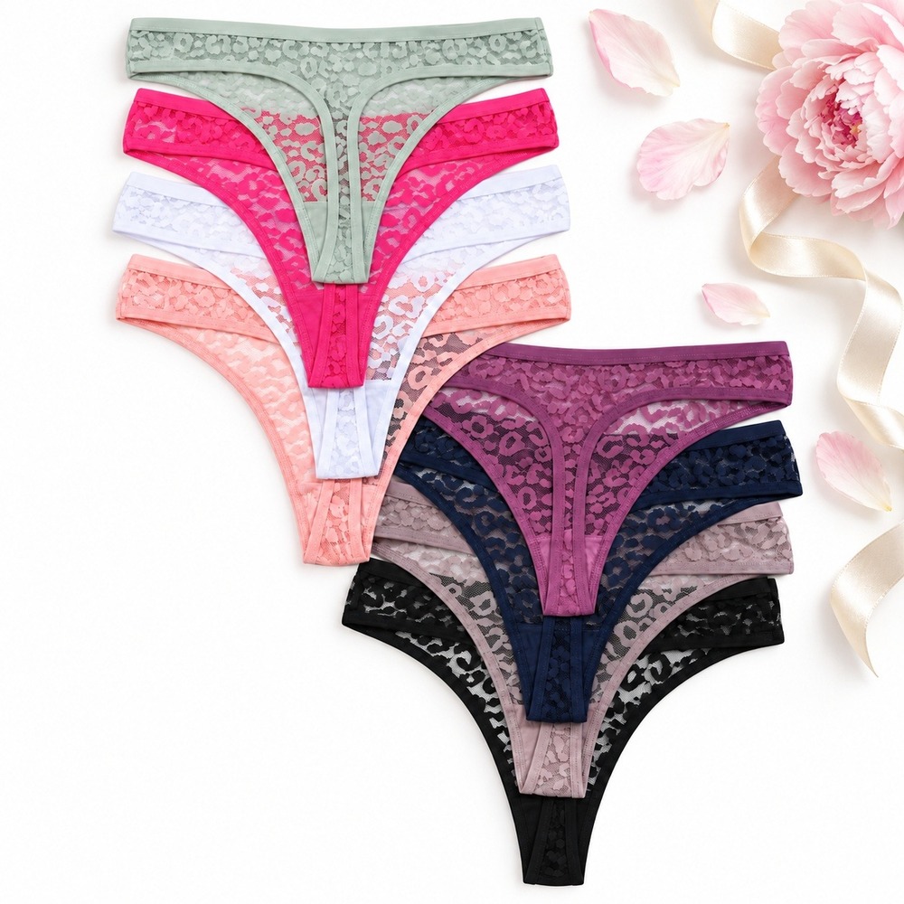 Sexy Lace Women's Panties, Mid-Rise Transparent Design, Alluring Lingerie Large